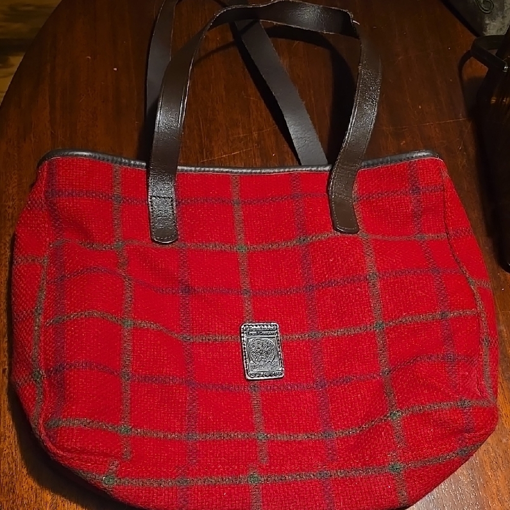 Vibrant Red and Brown Tote with Leather Handles